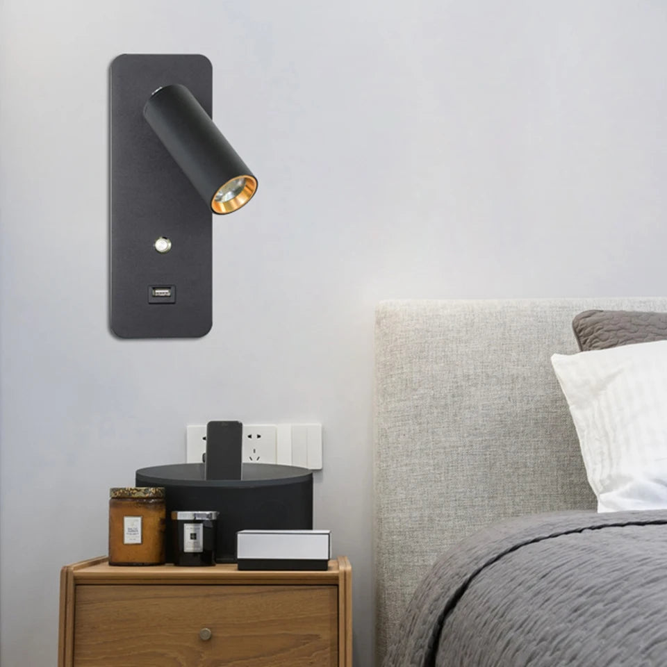 Indoor LED Wall Lamp 7W with USB Charge Wall Lamp Bedroom Living Room Nordic Modern Wall Light Aisle with Switch Wall Sconce