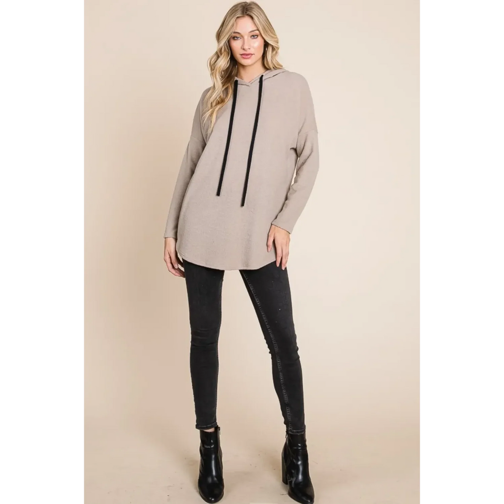 BOMBOM Women's Contrast Drawstring Drop Shoulder Knit Hoodie FCJ Collection