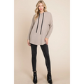 BOMBOM Women's Contrast Drawstring Drop Shoulder Knit Hoodie FCJ Collection