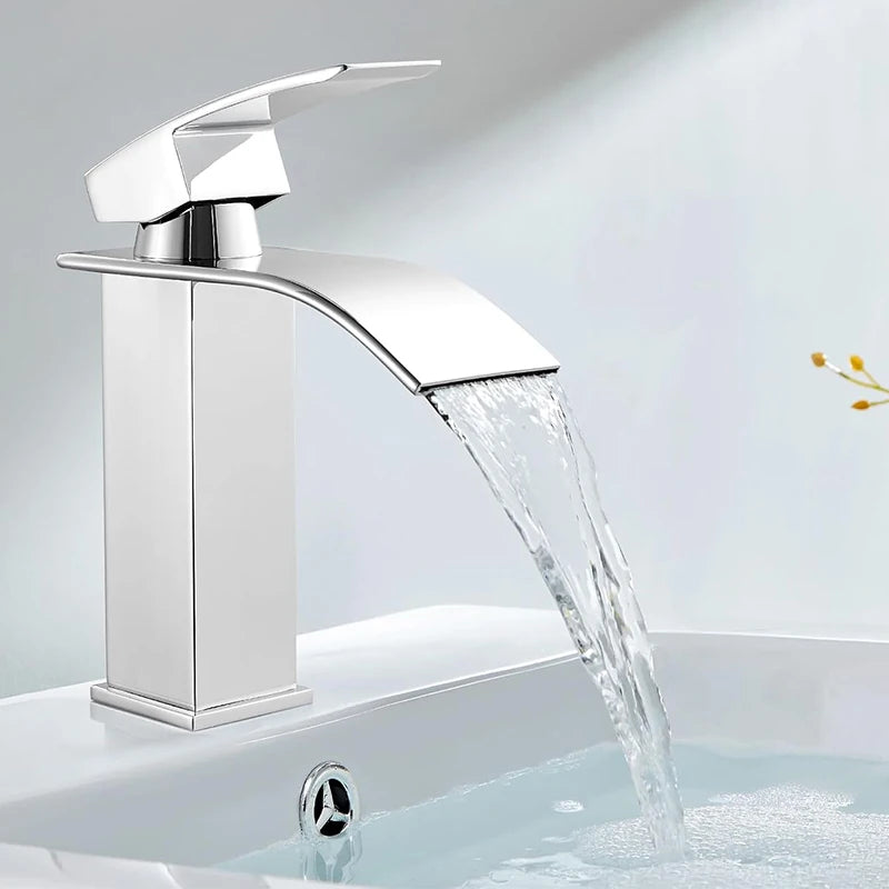 Bathroom Faucet Brushed Nickel Waterfall Faucet Single Hole Modern Stainless Steel Water Mixer Tap Bathroom Water Basin Faucet