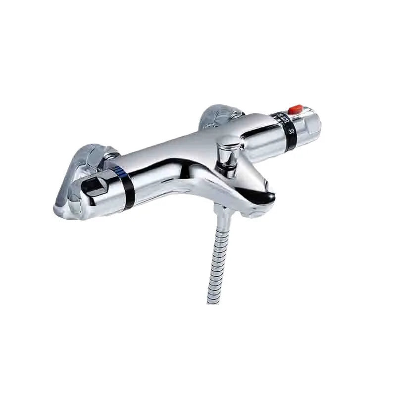 Dual Handle Brass Thermostatic Valve Concealed Hot Cold Shower Faucet Set Soft Spray Polished Chrome Finish