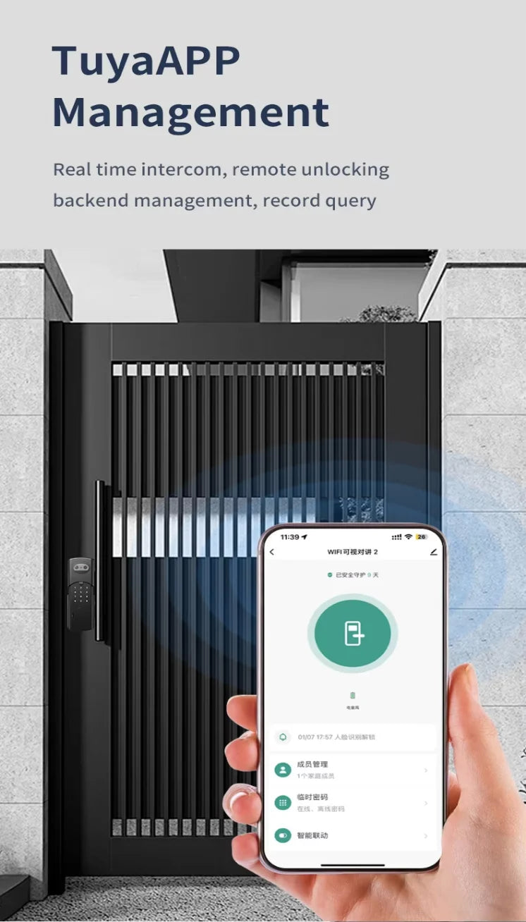 3D Face Recognition Front Door IP67 Waterproof Smart Lock Remote Keyless Fingerprint Password Unlock Cloud Wood Compatible