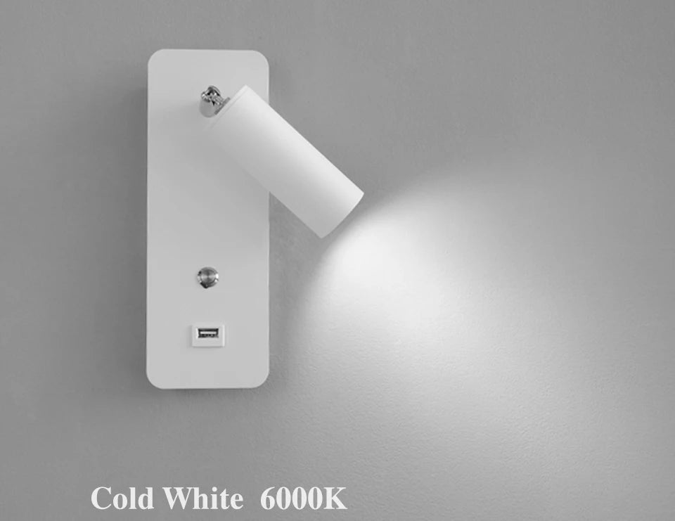 Indoor LED Wall Lamp 7W with USB Charge Wall Lamp Bedroom Living Room Nordic Modern Wall Light Aisle with Switch Wall Sconce