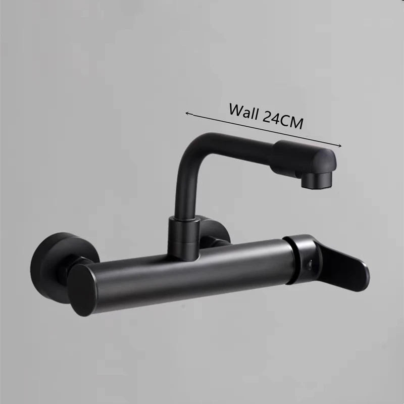 Brass Black Kitchen Faucets 360 Rotate Dual Hole Wall Mounted Silver Bathroom Faucet Cold Hot Water Folding Crane Sink Mixer Tap