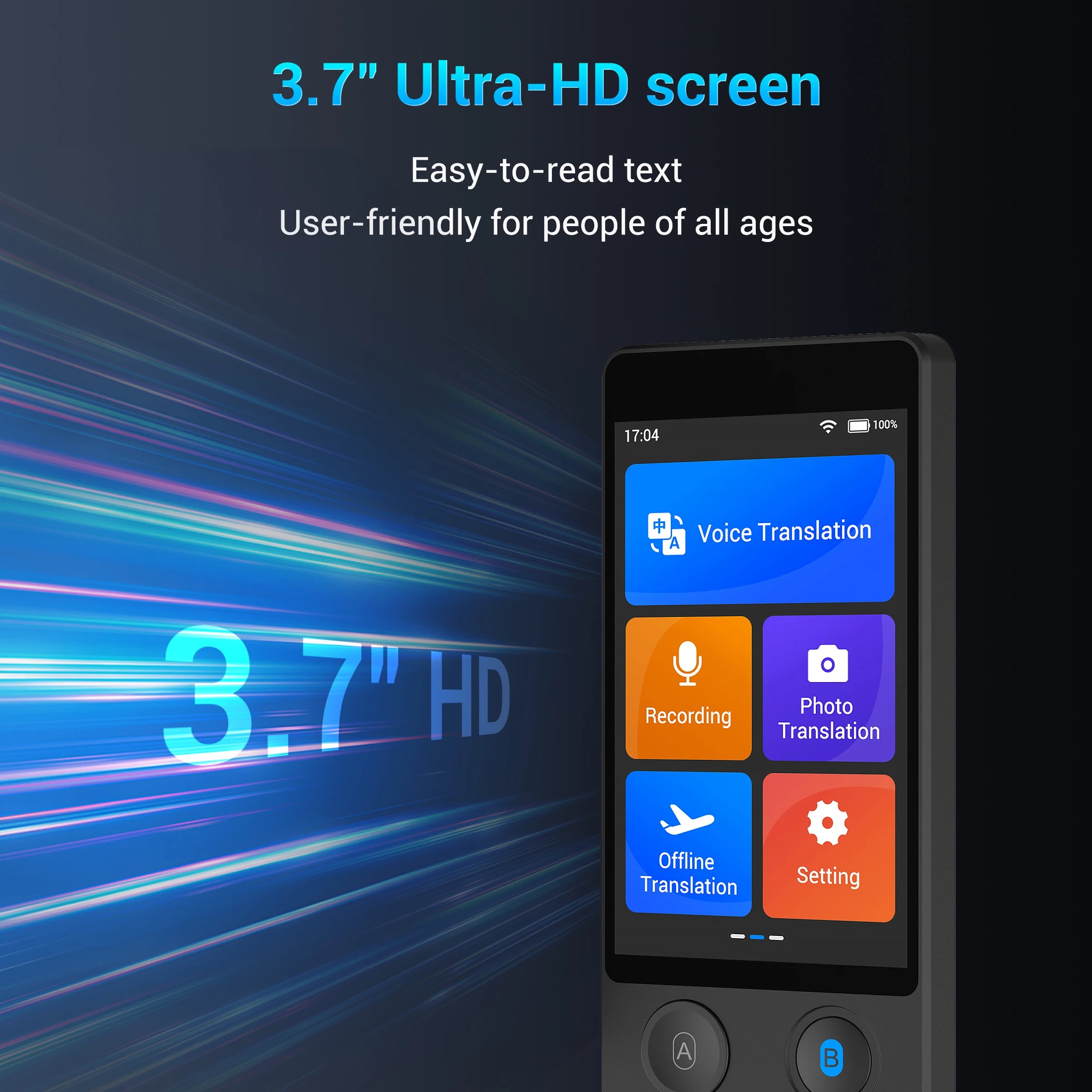 3.7 Inch Touchscreen Smart 0.5s Fast Response W12 Real Time AI Image Portable Translator Device Two-Way English Voice Translator
