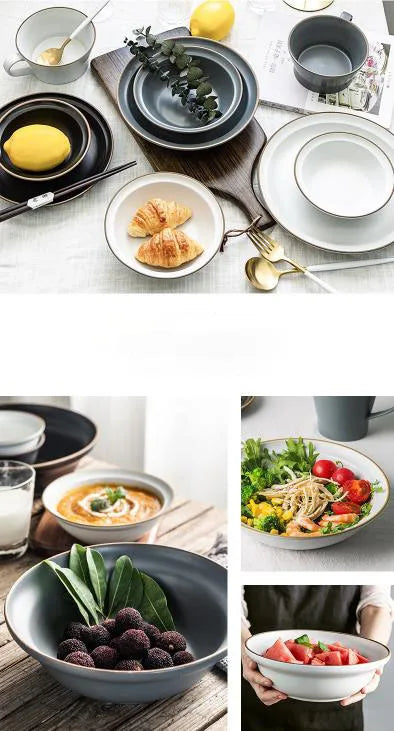 LingAo-Nordic Style Ceramic Household Bowl, Plate, Dish, Chopsticks, Tableware Combination Set