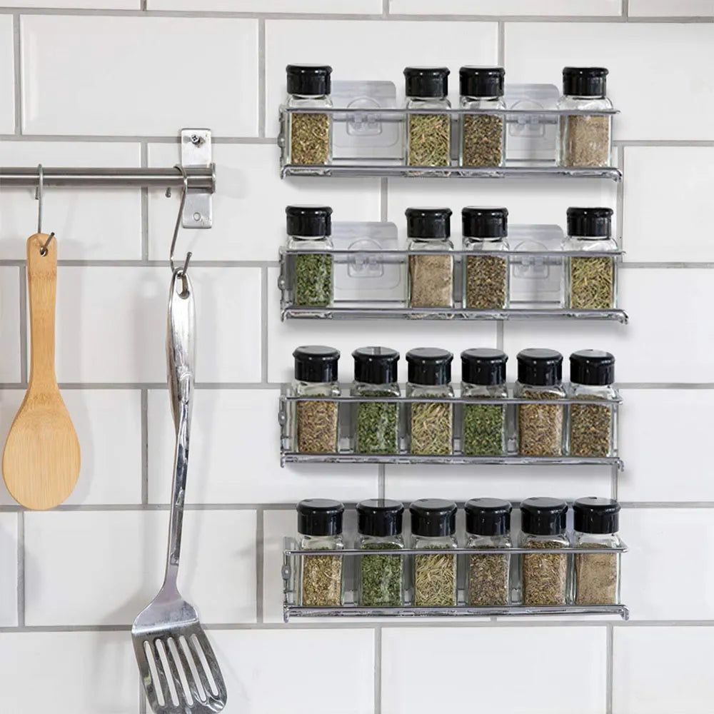 Kitchen Organizer Metal Hanging Spice Racks For Home Restaurant Wall-Mounted Seasoning Shelf Spice Jar Storage Rack Single Layer