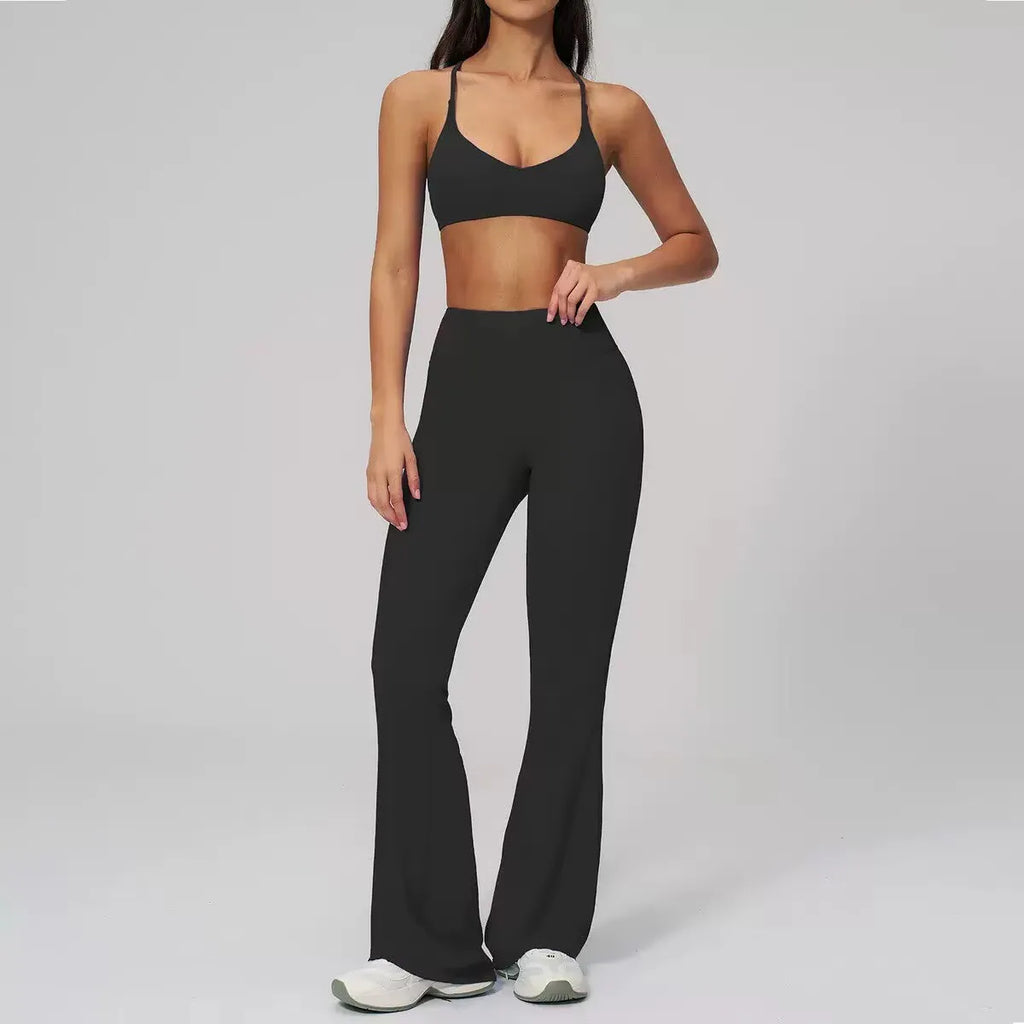 Women's Yoga Fitness Suit Halter Neck Flared Leg Quick-Drying Spandex/Nylon Solid Pattern