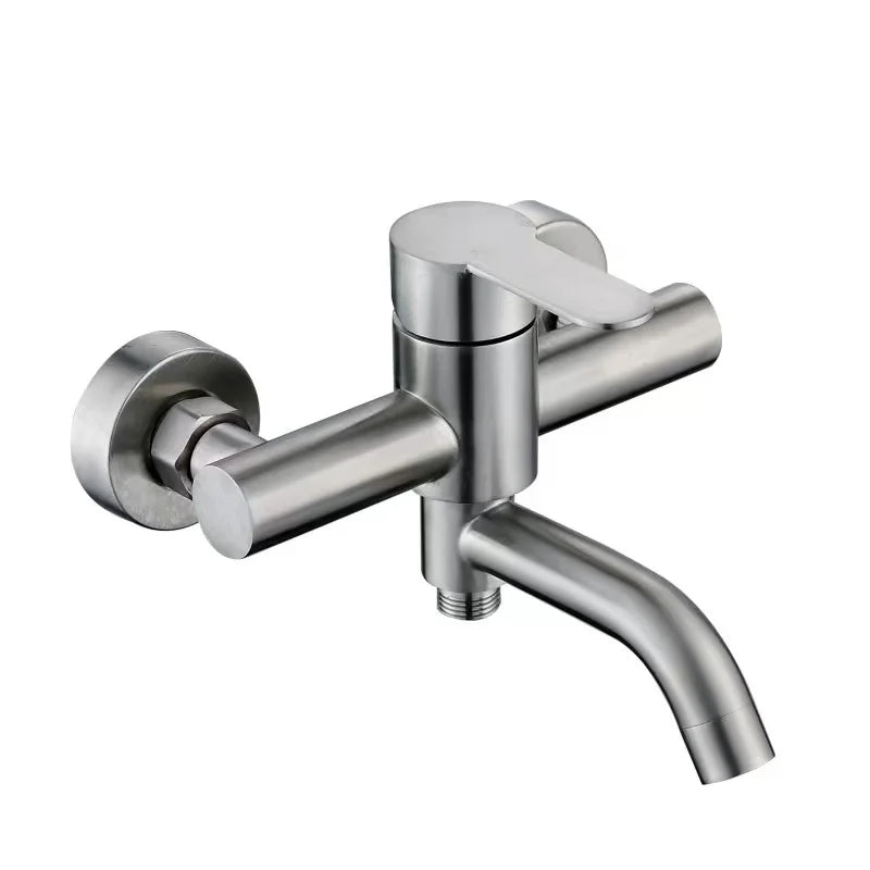Modern Stainless Steel Wall-Mounted Bathroom Faucet Brushed Hot & Cold Rotate Spout Ceramic Valve Core Bathtub Shower Mixer Tap
