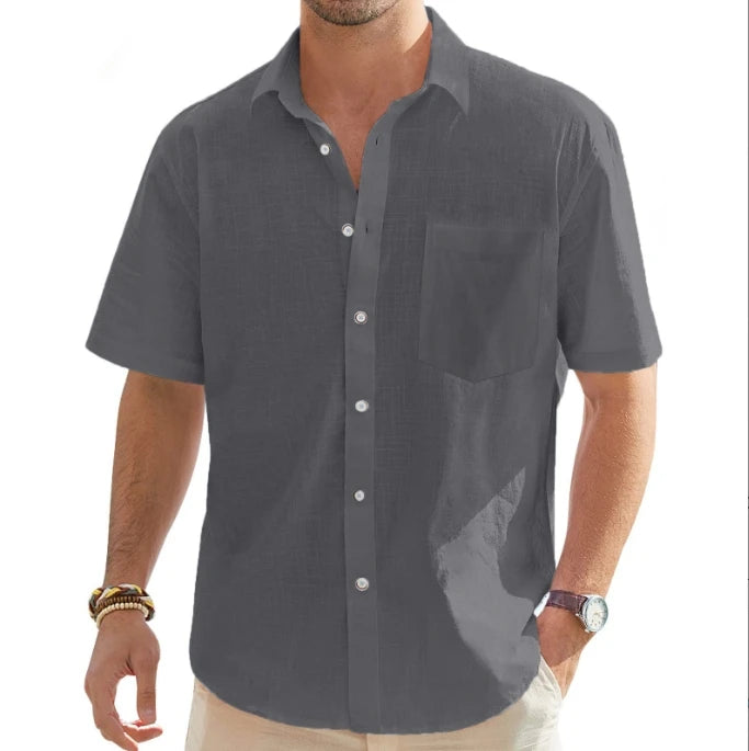 New Men's Solid Color Short Sleeve Shirt