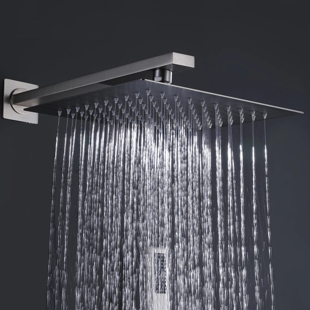Homein Matte Black Double Handle 2-Function Brass Concealed Shower Set, Pressure Balance Valve Rainfall Shower System