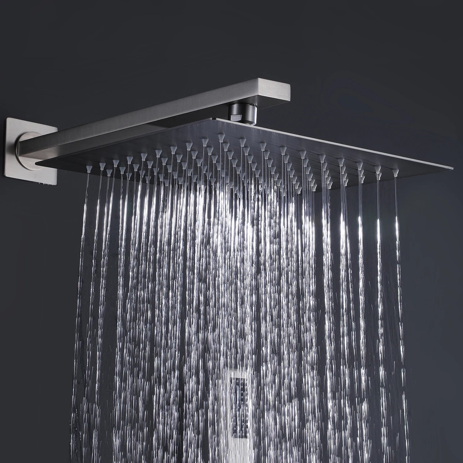 Homein Matte Black Double Handle 2-Function Brass Concealed Shower Set, Pressure Balance Valve Rainfall Shower System