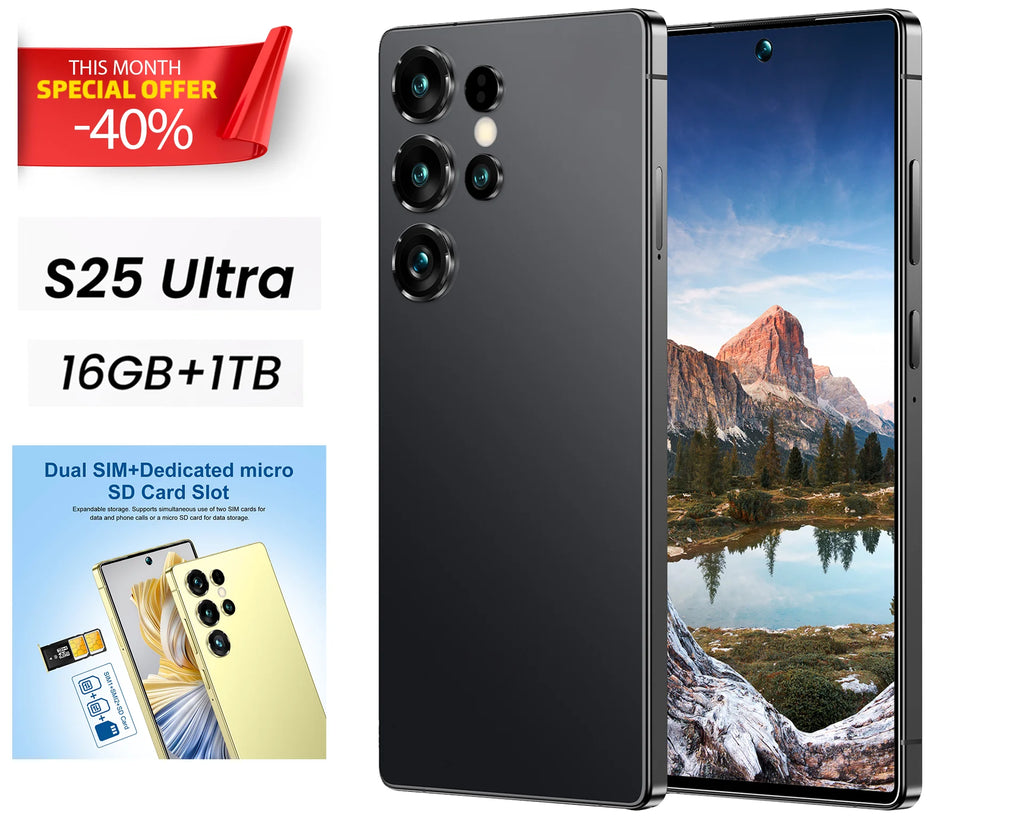 Best Price Galax S25 Ultra Android Smartphone 7.3 Inch HD LED 144Hz Screen 16G+1TB Storage Original Cell Phones Mobile Phones