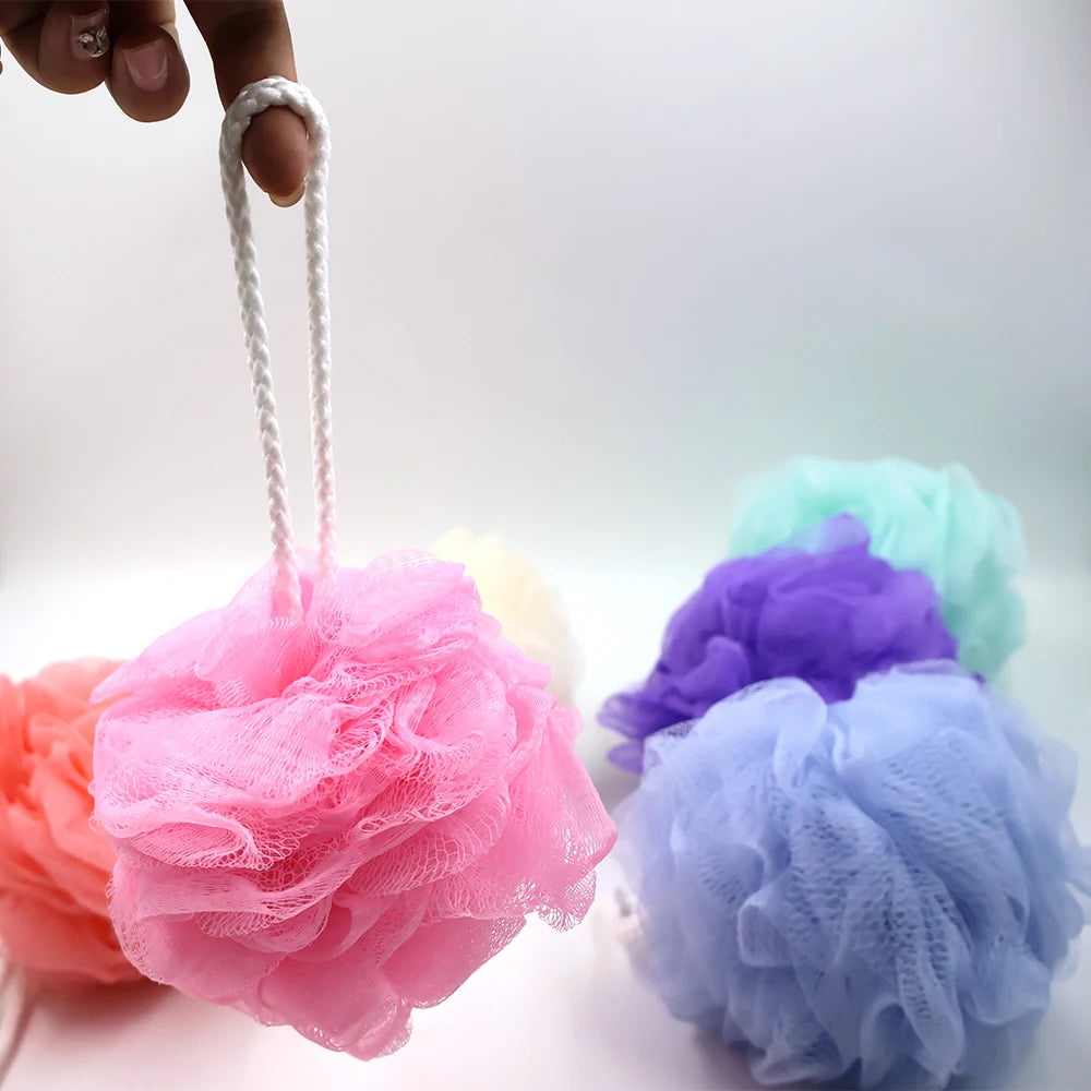 50g PE Shower Bath Sponge Mesh Pouf Body Scrubber Exfoliating Loofah Ball for Women Men Spa Skin Cleaning Hanging Rope