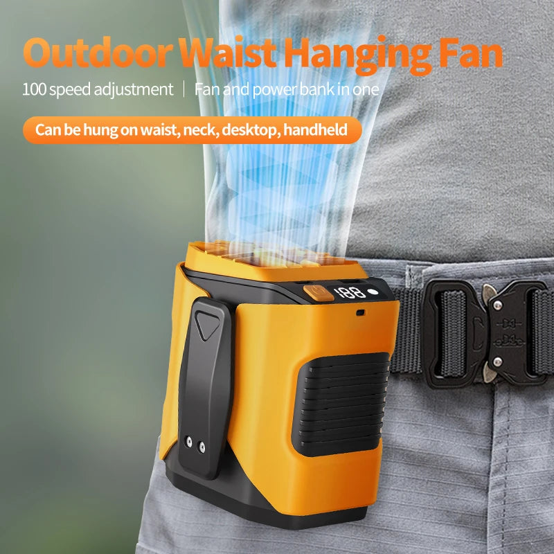 Turbo Waist Fan 6000mAh Rechargeable Portable Cooling Fan Hands Free Clip Fan High Speed Air Circulator for Camping Work