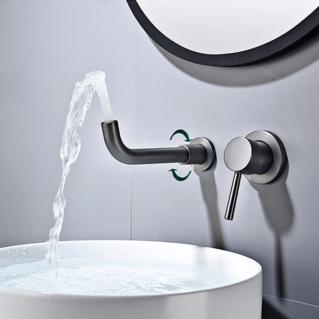 Modern Wall-Mounted Black Brass Bathroom Faucet with Concealed Design 2-Hole Single Handle Cold and Hot Dual-Control Basin Tap