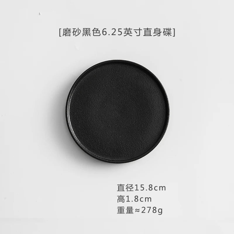 11 Inch Dinner Plate Black and White Ceramic Western Steak Ramen Plate Home Round Fruit Dessert Snack Plate Restaurant Tableware