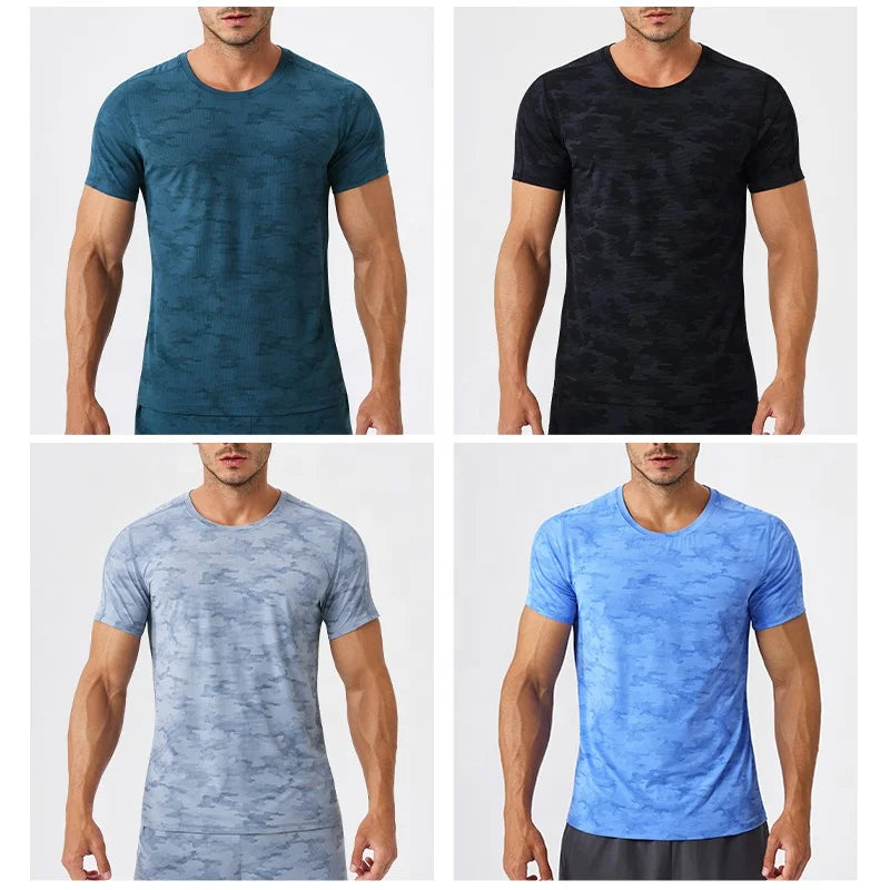 Men's High-quality Short Sleeved T-shirt Custom Logo 87%Nylon 13%Spandex Muscle Fit Moisture Wicking T Shirt for Men