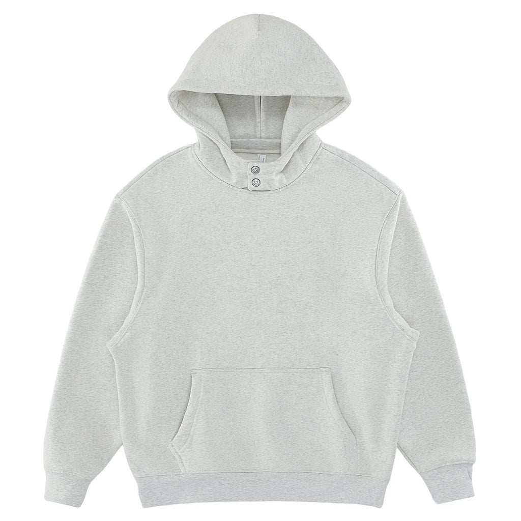 Minimalist Double Button Hood Drop Shoulder Cotton Blend Hooded Top Men's Custom Designer Oversized Hoodie