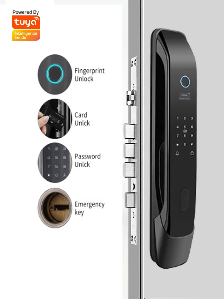 Tuya Wifi Smart RFID Biometric Door Lock Aluminum Alloy Keyless Push Pull Feature for Wood Door Memory Card Data Storage Option