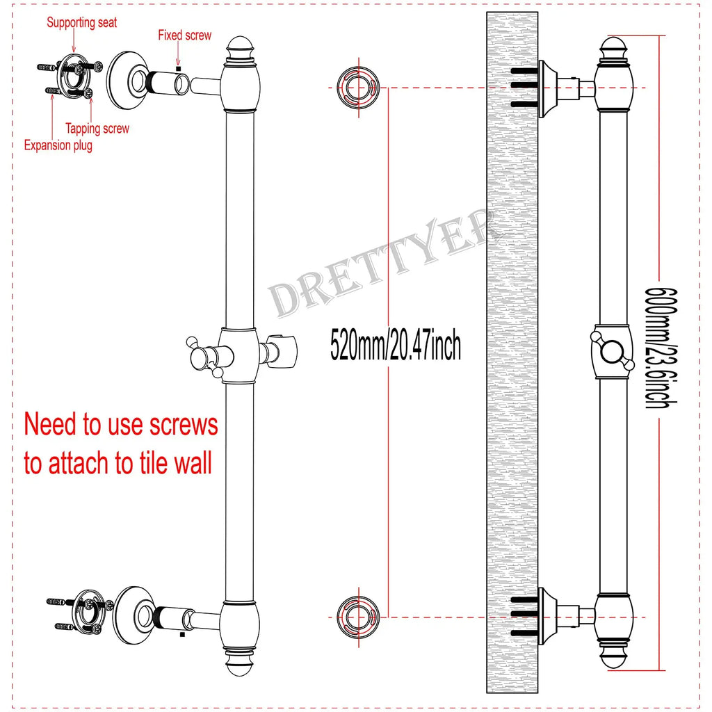 Brass Polished Chrome Concealed Shower System Bathroom Slide Bar Rainfall Shower Set