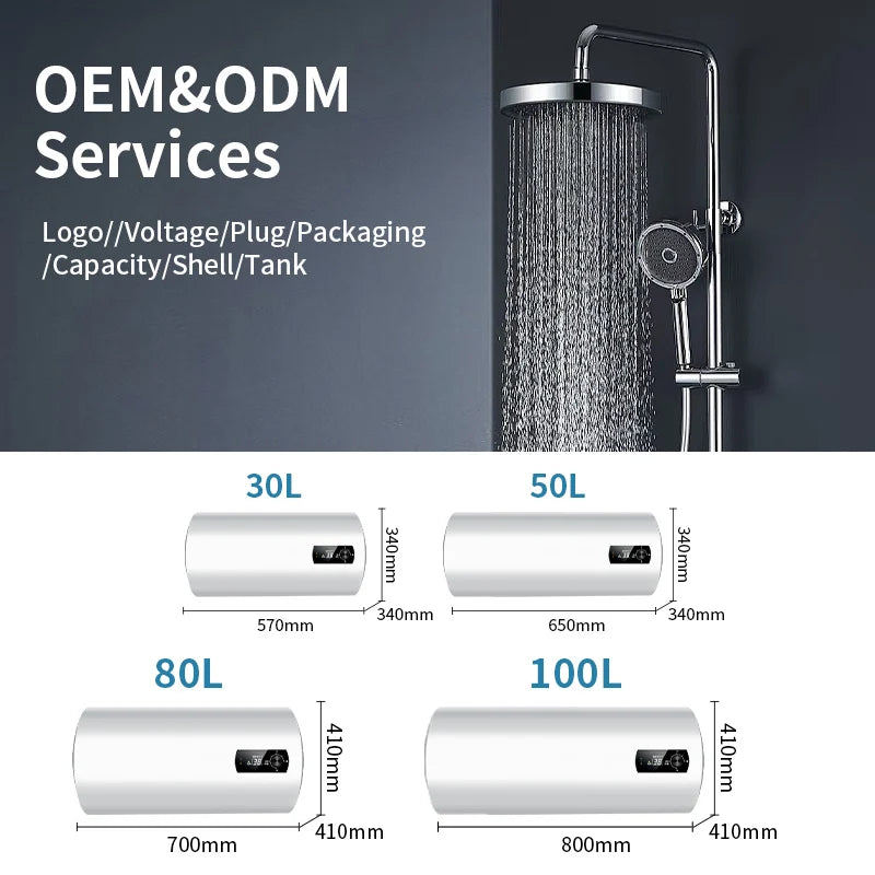 Energy Conservation  Booster Shower 50L Metal  Wall Mounted Storge Electric Hot Water Heaters for Bathroom Home Hotel RV Car