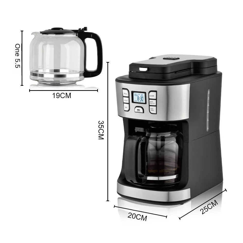 Household Electric Automatic Drip Coffee Machine Grinder 15bar Pressure Touch Control Eco-friendly Stainless Steel 1.8L Capacity