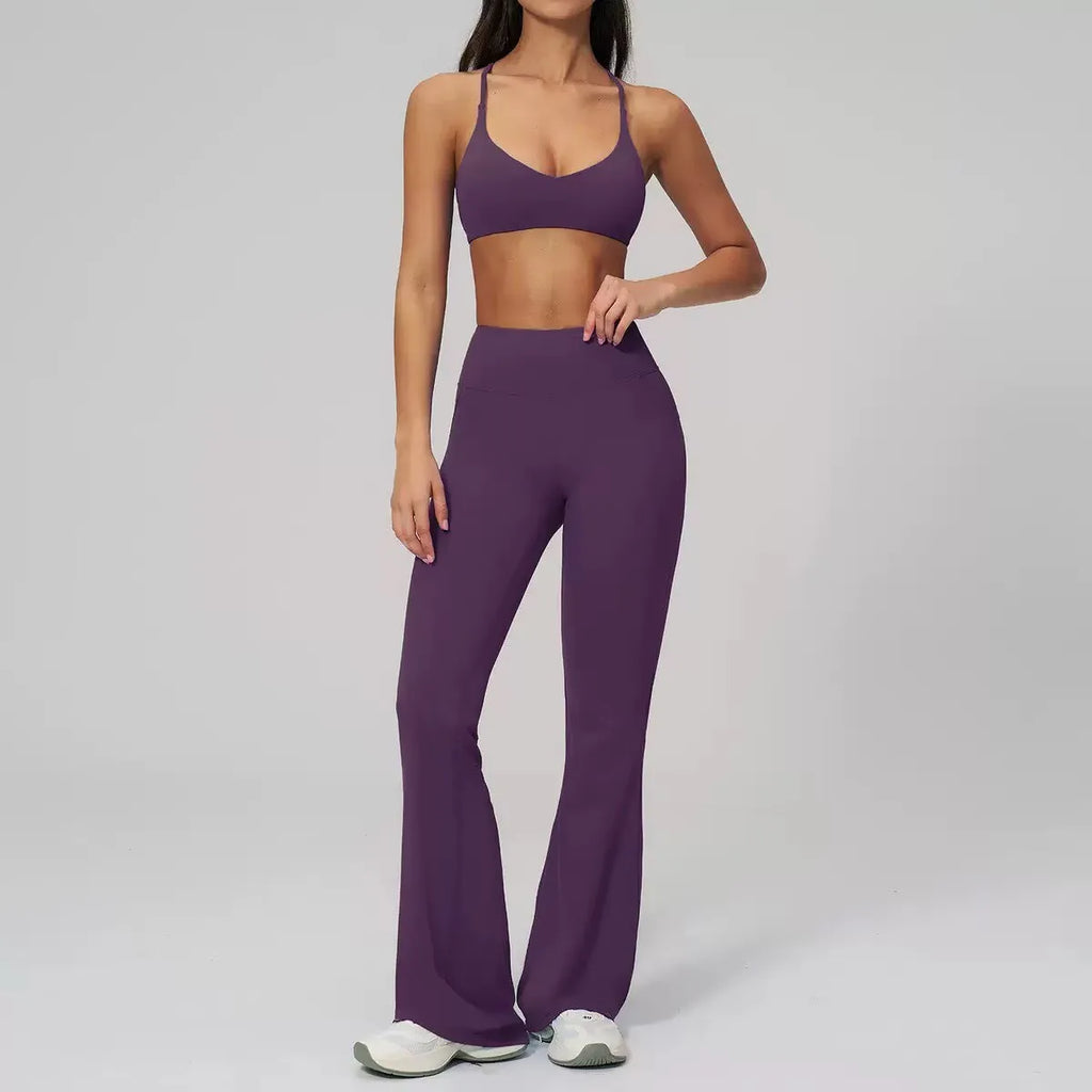Women's Yoga Fitness Suit Halter Neck Flared Leg Quick-Drying Spandex/Nylon Solid Pattern
