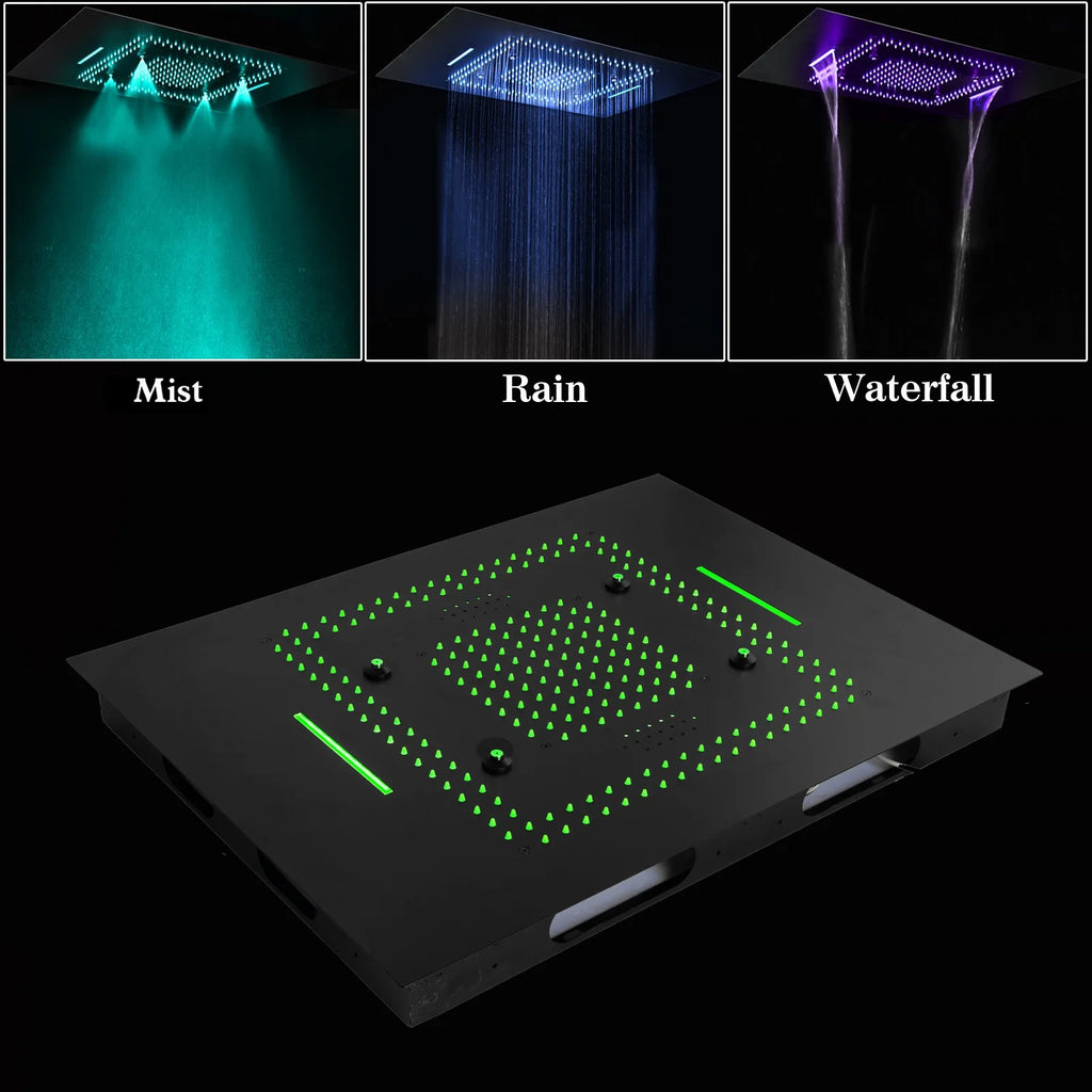 Thermostatic Shower System LED Music Rainfall Waterfall Shower  System Ceiling Mount Multi Function Rain Shower Faucet Set