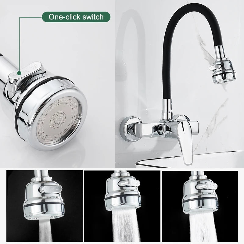 ELLEN Wall Mount Kitchen Sink Faucet Hot Cold Sink Water Mixer Tap 2 Holes Black Faucets 360 Degree Swivel ELK5400
