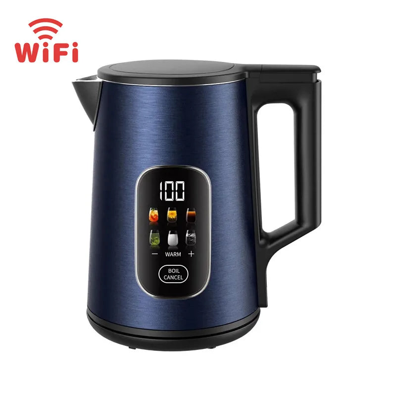 Precise Temperature 1.7L Digital Stainless Steel Shell Smart Electric Tuya Wifi Keep Warm Mobile Control Display Tea Kettle