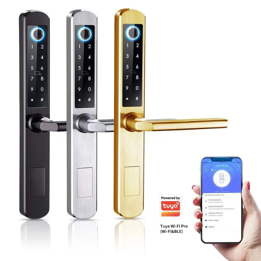 High Security Stainless Steel Thermal Break Smart Door Lock for Wood Door with Fingerprint Electronic Control WiFi IP64 Tuya App