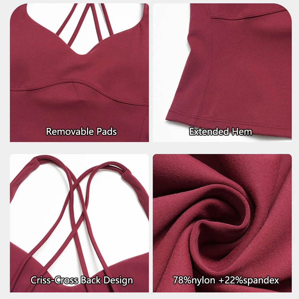 Women's Summer Athletic Wear Set Crisscross Back Fitness Tank Top and Leggings Workout Clothing Yoga Sets