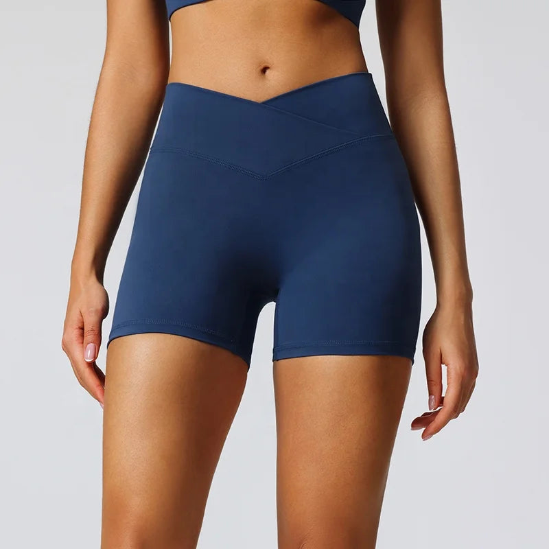 Quick Dry Fitness Shorts Women Sports Breathable Bike Shorts High Waist V-Shaped Tummy Control Yoga Workout Gym Legging Shorts