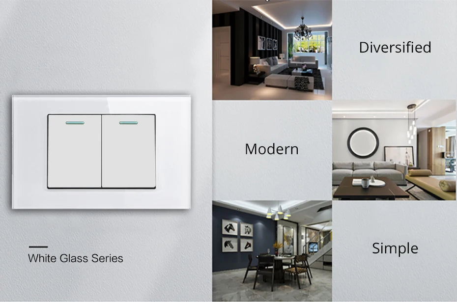 Doorbell Reset Wall light Switch Wallpad Tempered Glass Panel Push Button 118*75mm 16A AC 110-250V