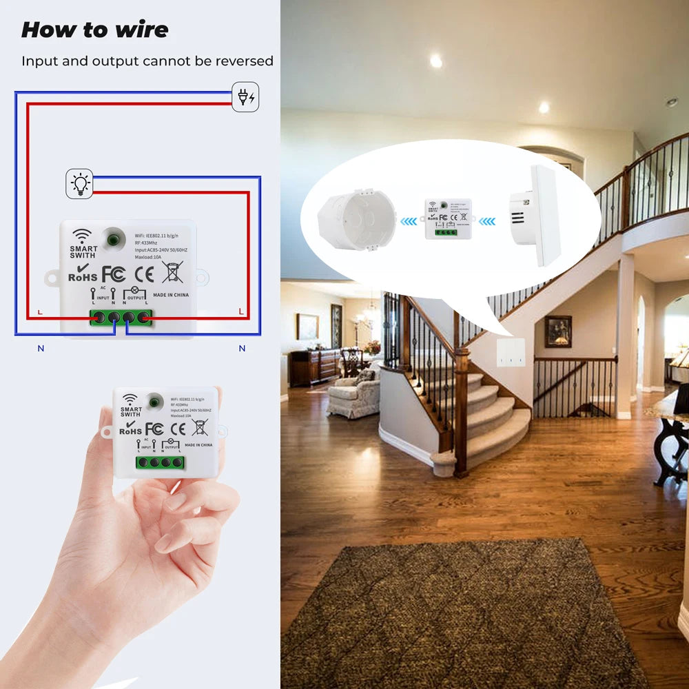 Mini Module WIFI Tuya Smart Light Switch Wall Panel Push Button Switch 433MHZ Wireless Electrical Home Remote Control 220V 10A