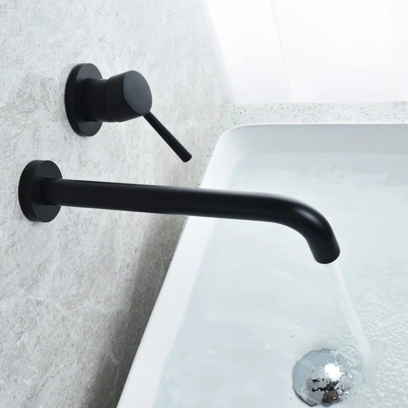 Luxury Brushed Gold Tap Wall Mount Bathroom Basin Sink Faucet Solid Brass Single Handle Hot and Cold Mixer Golden Bathtub Faucet