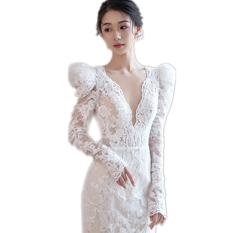 S2515R  2025 New Bridal Lace Fishtail High-end Small Train Hot Selling Wedding Dress