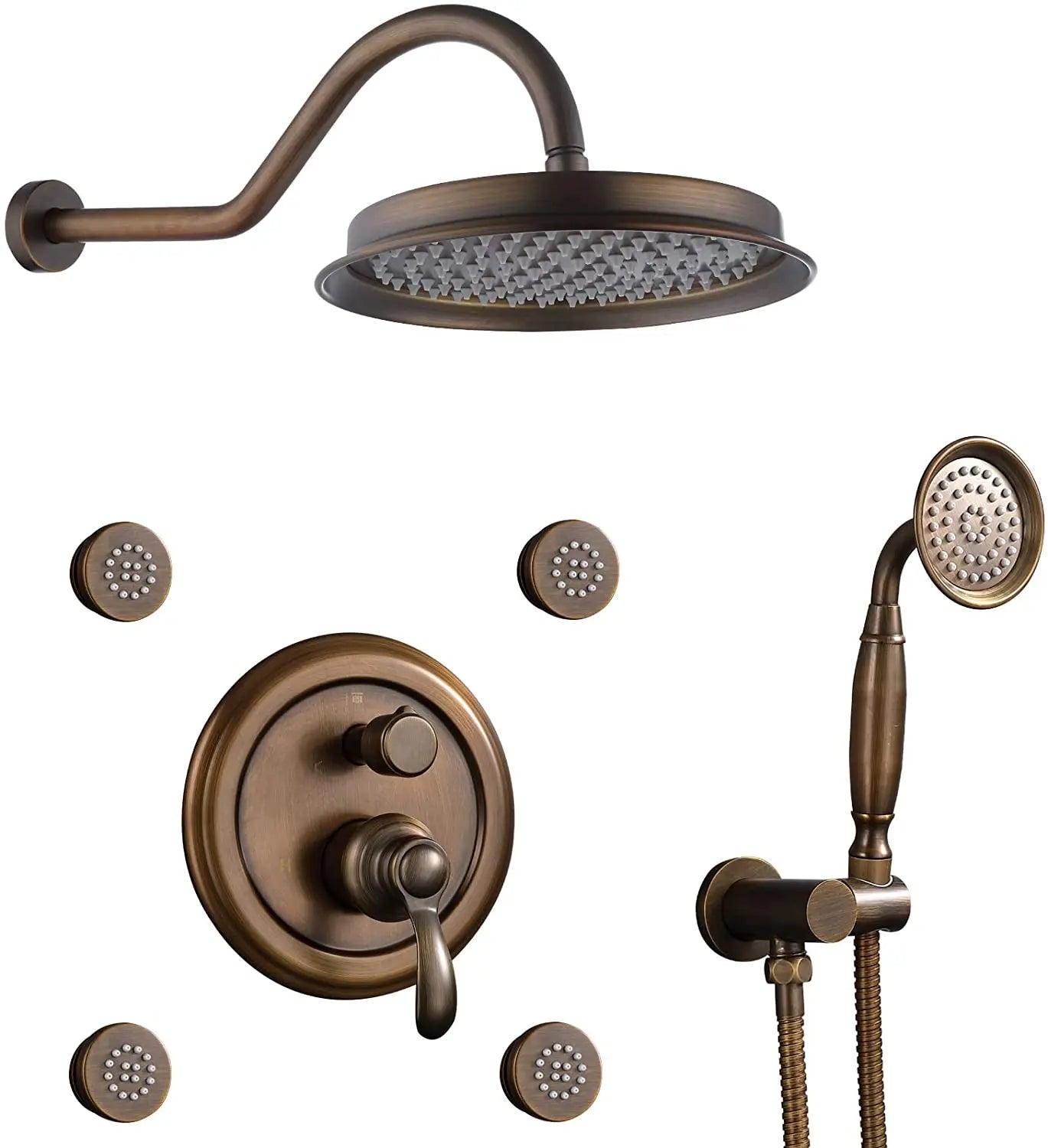 HONGDEC  Antique Brass Bathroom Shower System Bathroom Shower Faucet Set 9 Inches Rainfall Shower Faucet