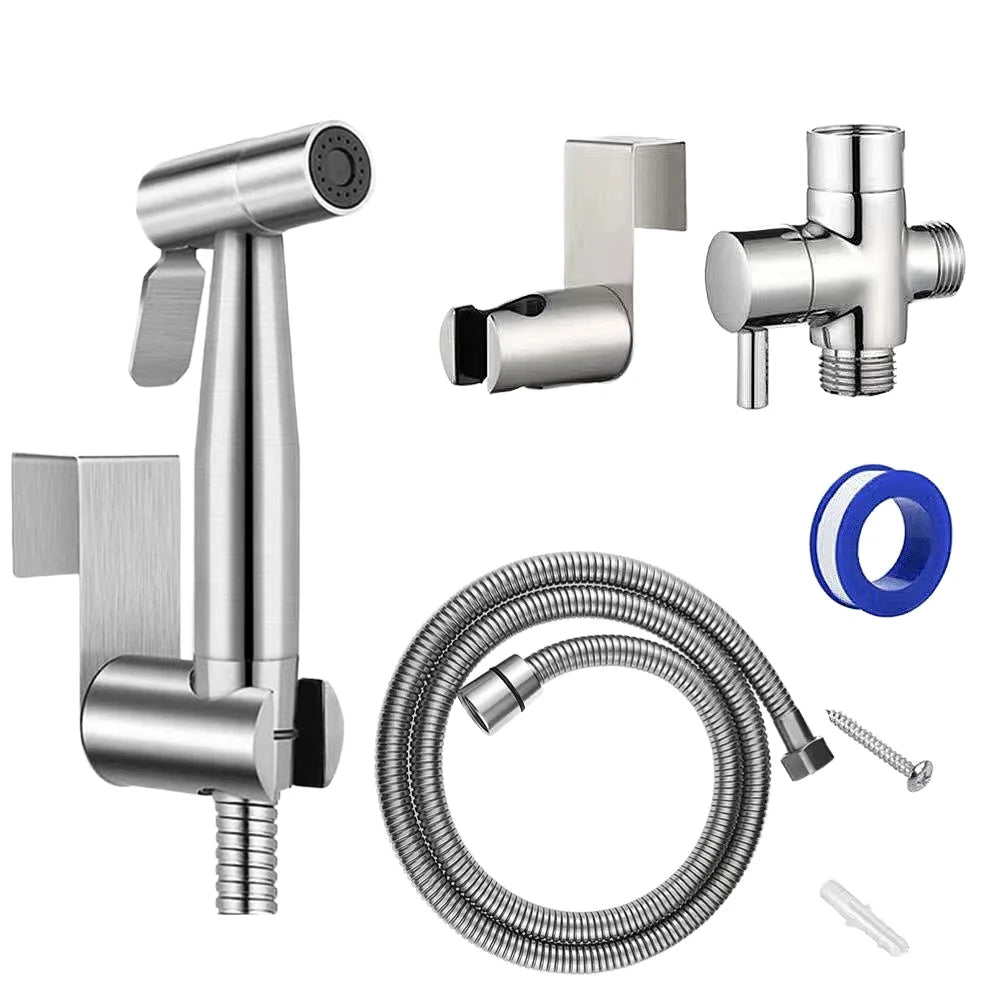 Deao Stainless Steel Handheld Bidet Sprayer Modern Toilet Faucet Adjustable Pressure Diaper Sprayer Set Hose Bathroom