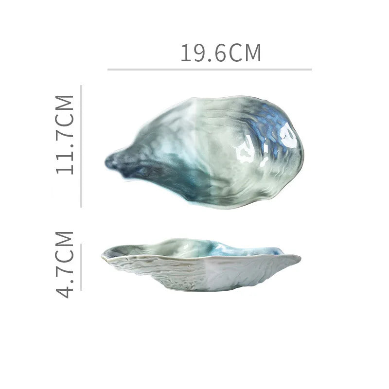 Japanese-style Kiln-change Ceramic Light Luxury Flavor Dish Stylish Oyster-shaped Dessert Saucer Shallow Dish Sauce Soy Sauce