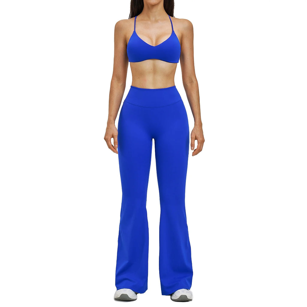 Tight Solid Breathable Back Yoga Set 2-Piece High-Waisted Elastic Waist Sports Suit for Outdoor Running Gym Wear