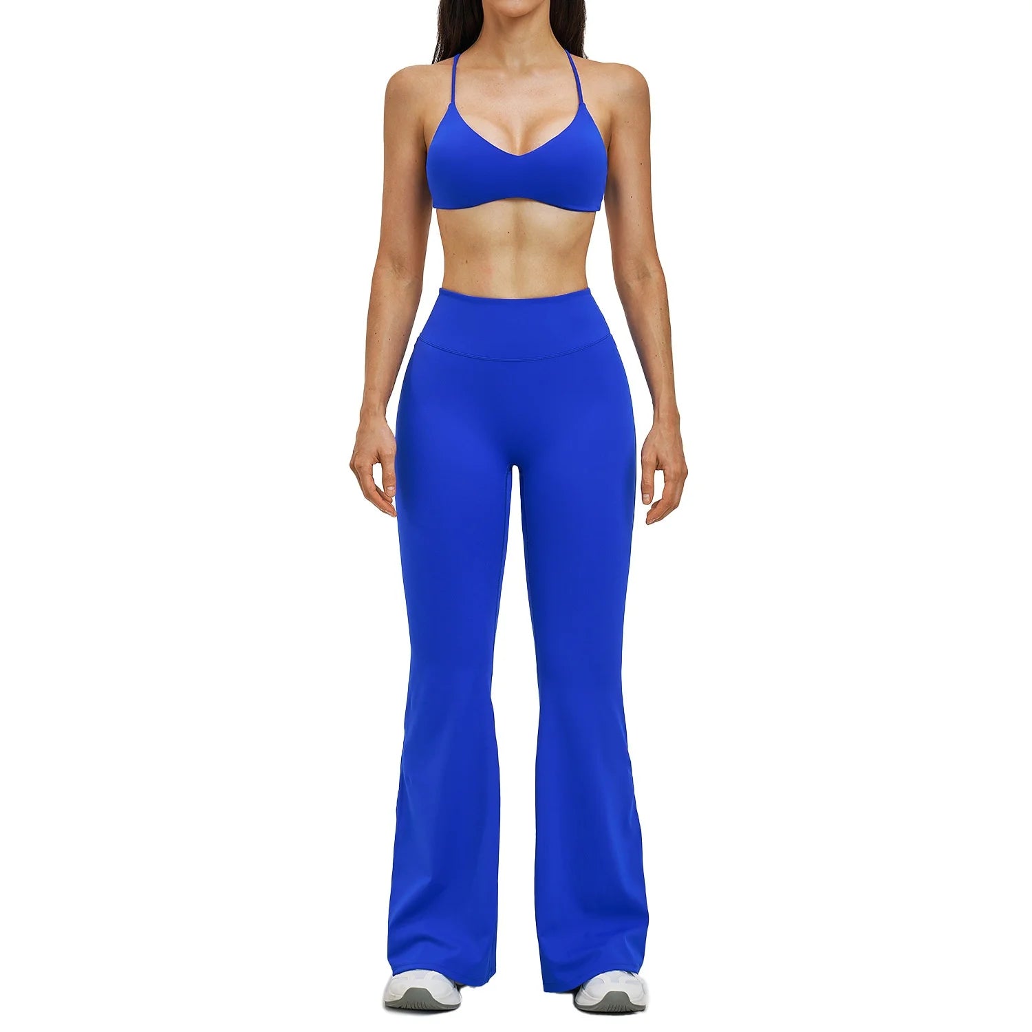 Tight Solid Breathable Back Yoga Set 2-Piece High-Waisted Elastic Waist Sports Suit for Outdoor Running Gym Wear
