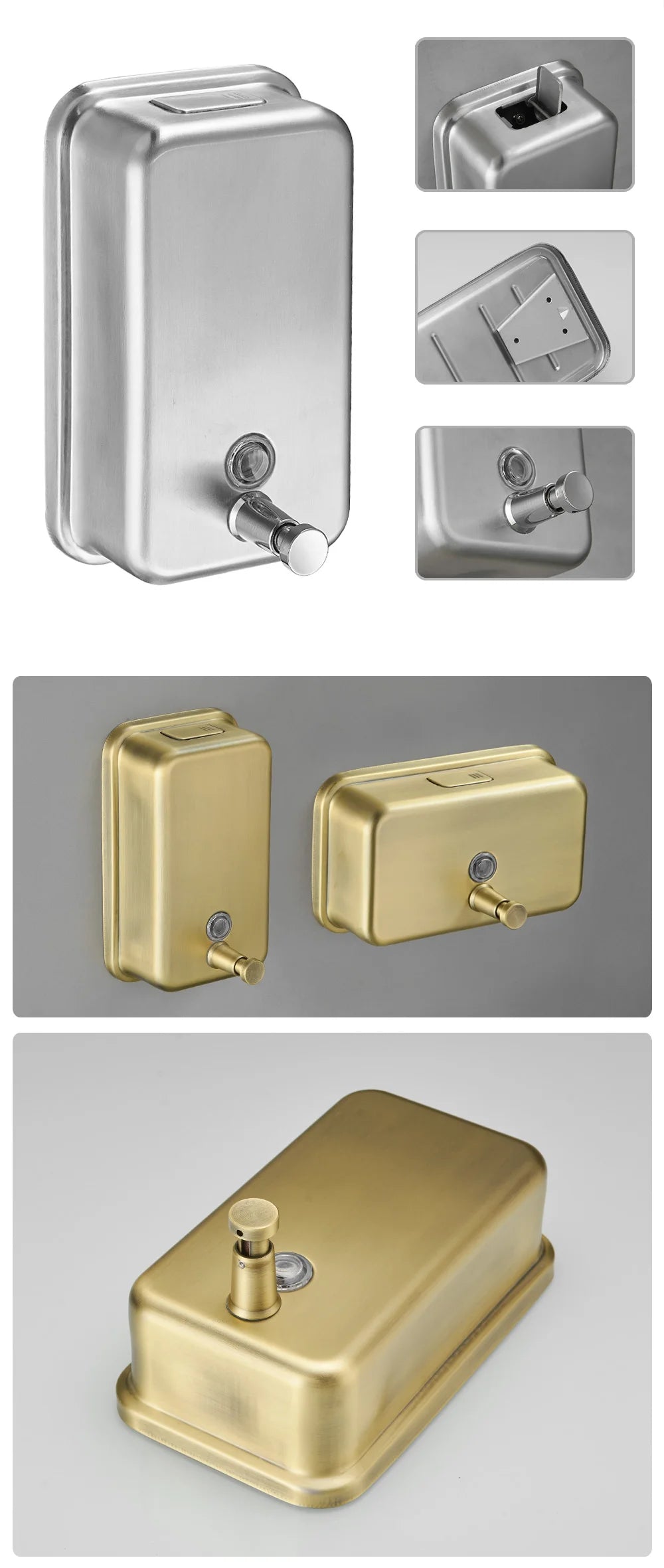 1200ml Liquid Soap Dispenser Wall Mount Manual Bathroom Soap Pump Stainless Steel Hand Soap Shampoo Dispenser WB8608