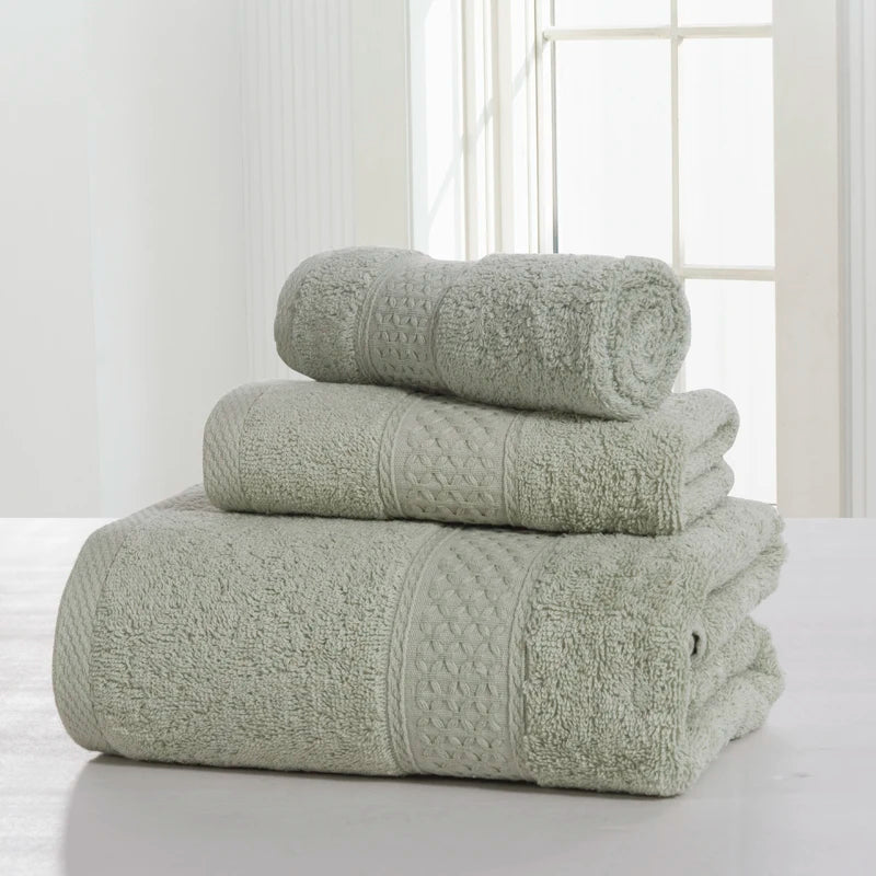 3Pcs/Set Towel Set Shower 70*140cm+ Face Towel 74*34cm + Hand Towel 34*34cm 100% Cotton Washrag Washcloth Bathroom Home Dry
