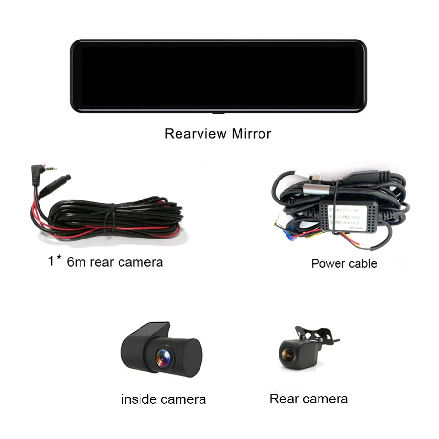 12" Car Play Android Auto Car Black Box Wifi Wireless Carplay Dash Cam 3 Lens Camera Front 2K+rear 1080P Car Video Recorde