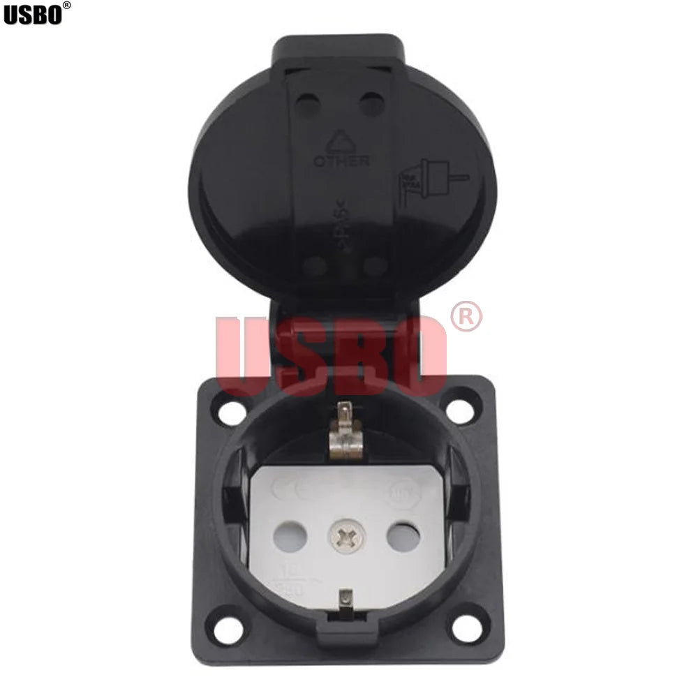 Black Blue Round Cover 50*50mm EU Industry AC Power Socket IP44 Europe Germany 16A 250V Grounding Outdoor Waterproof Socket