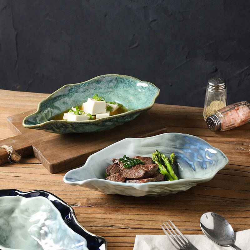 Japanese-style Kiln-change Ceramic Light Luxury Flavor Dish Stylish Oyster-shaped Dessert Saucer Shallow Dish Sauce Soy Sauce