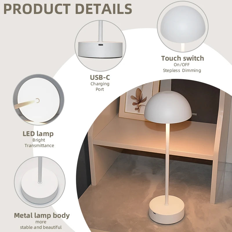 Reading Bedroom Decor USB Rechargeable Portable Modern Table Light Minimalist Wireless Touch Lamp