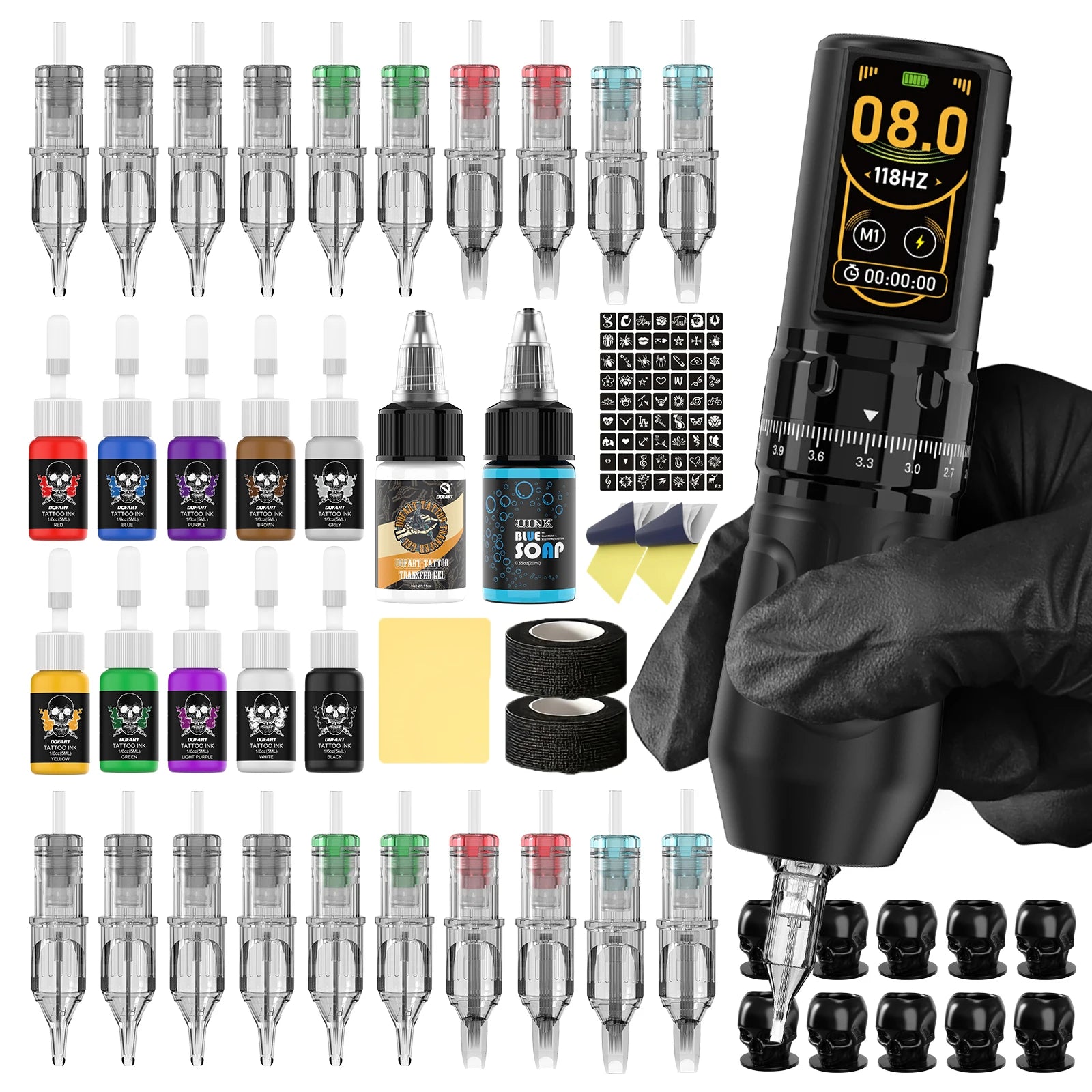 Wireless Tattoo Machine Kit, 1.47" Color Screen, Adjustable Tattoo Pen Kit, Exclusive for Tattoo Studios, Customizable Logo.